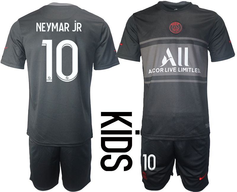 Youth 2021-2022 Club Paris St German Second away black #10 Soccer Jersey